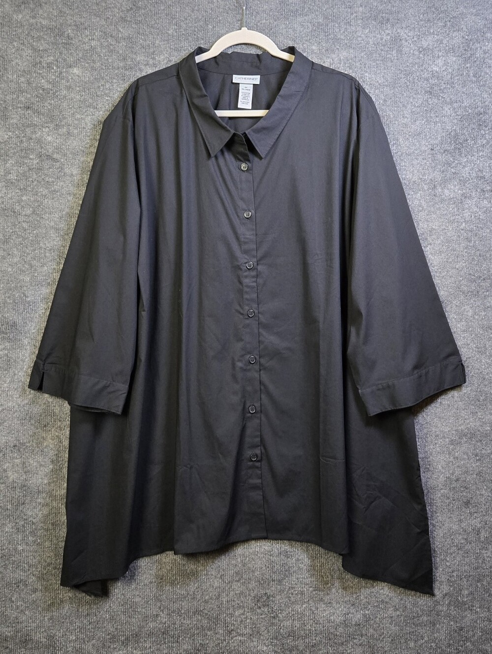 Catherines Shirt Womens 5X Black Tunic 3/4 Sleeve Button Up Capsule